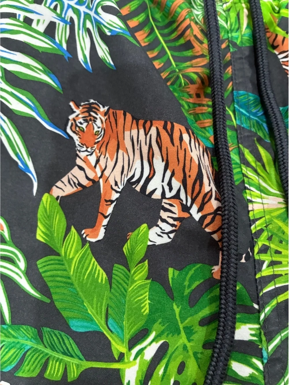 Men's Tropical Tiger Print Swim Trunks with Drawstring Waist